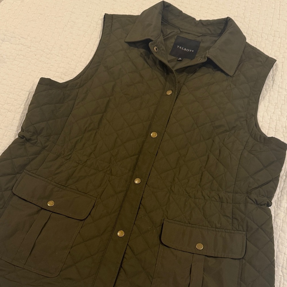 Talbots Olive Green Snap Front Collared Long Quil… - image 5